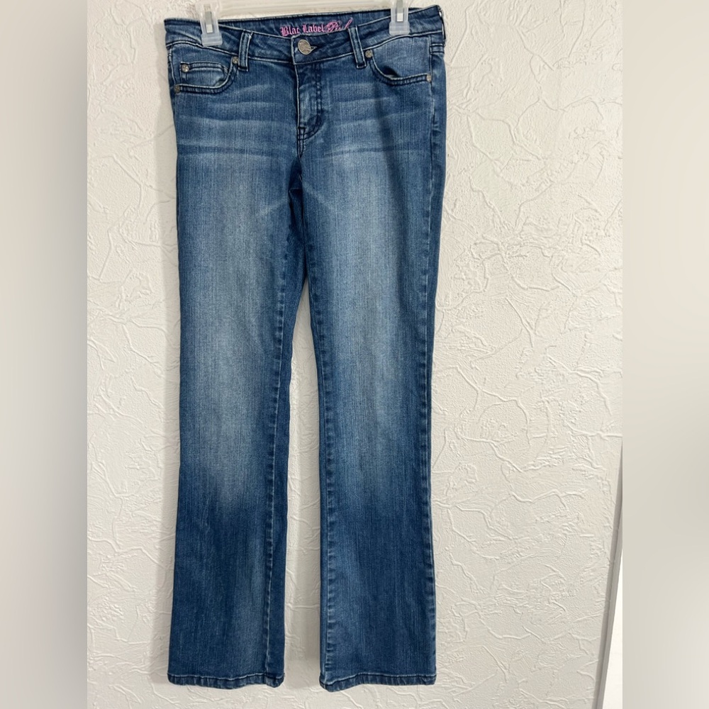 Blac Label Pink Low Rise Straight Leg Jeans Women Sz 27x34 Dark Blue Denim